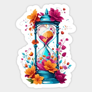 hourglass with flowers art Sticker